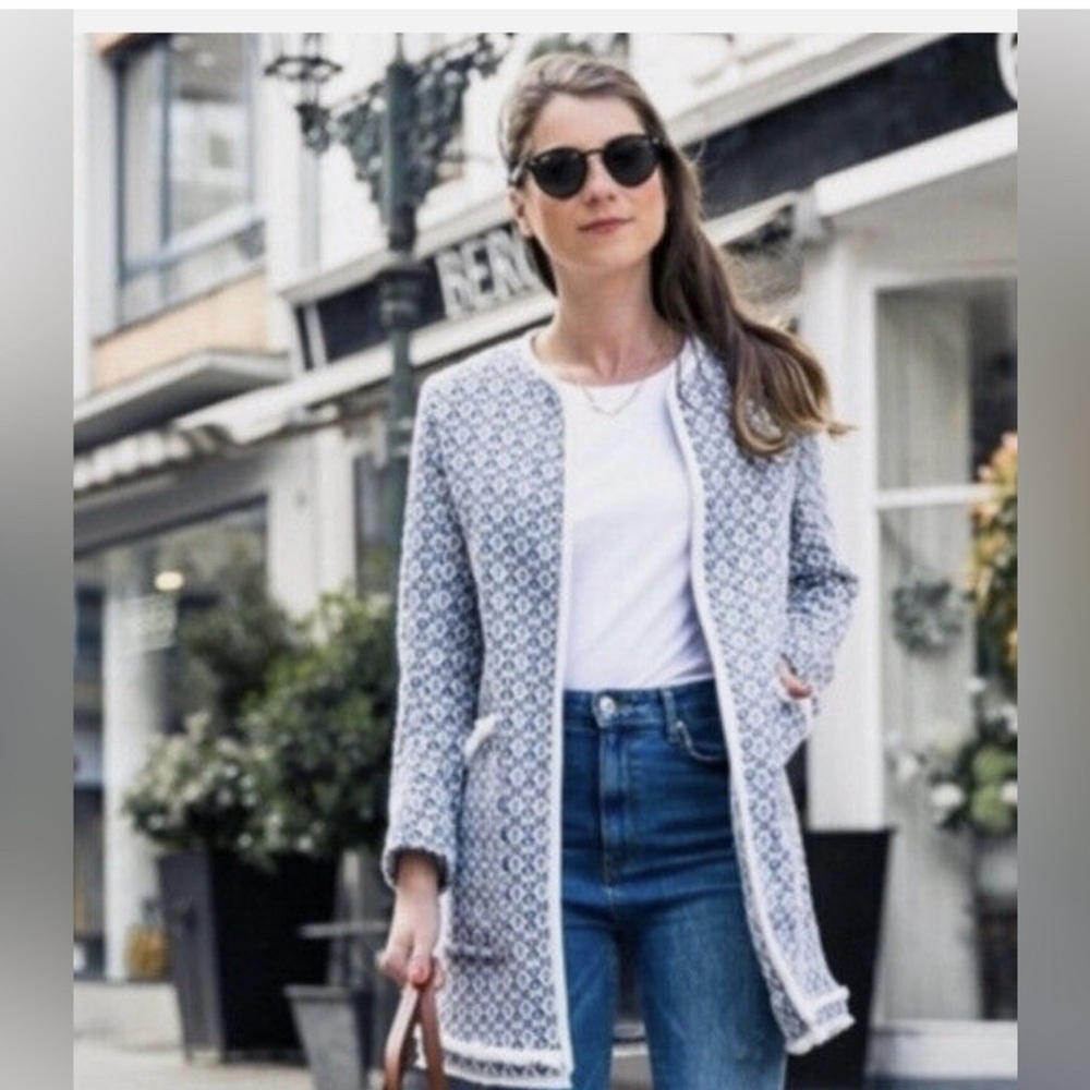 Carolina Belle Navy and White Patterned Coat